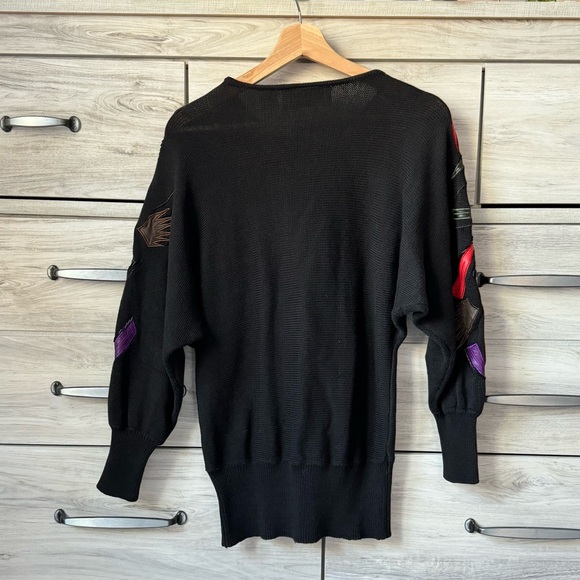 Erez Vintage Sweater with Leather Patches and Beading Size Small - Picture 2 of 9